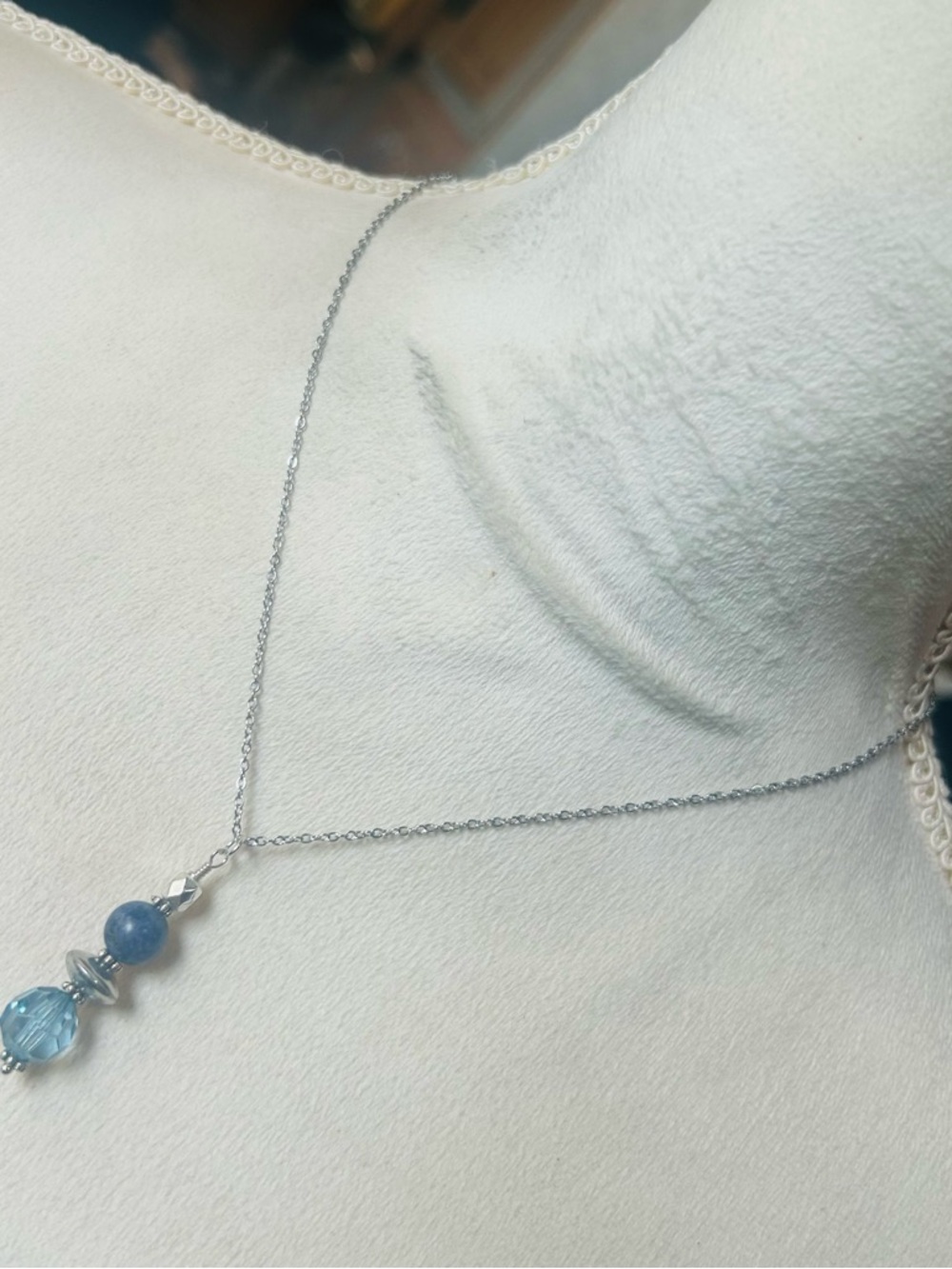 Handcrafted genuine sodalite vintage crystal beaded pendant on chain necklace